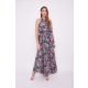 Miami women's dress, gathered-neck tie-waist long dress, Tara x Viktori, Young & Free Collection