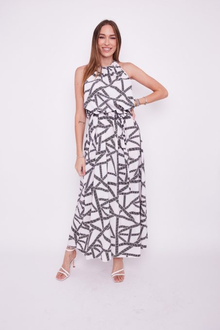 Miami women's dress, gathered-neck tie-waist long dress, Tara x Viktori, Young & Free Collection