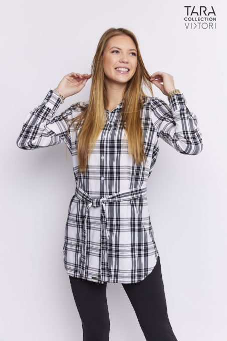 DORABELLA Point-collar tie-front cuff sleeve shirtdress checked