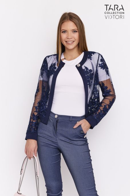 MIRTILL Crop lace blazer with yokes dark blue