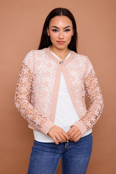 MIRTILL Crop lace blazer with yokes dark blue