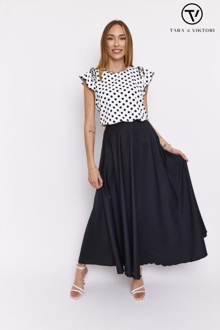 FELICITA A-line long skirt with drawstring waist at the black